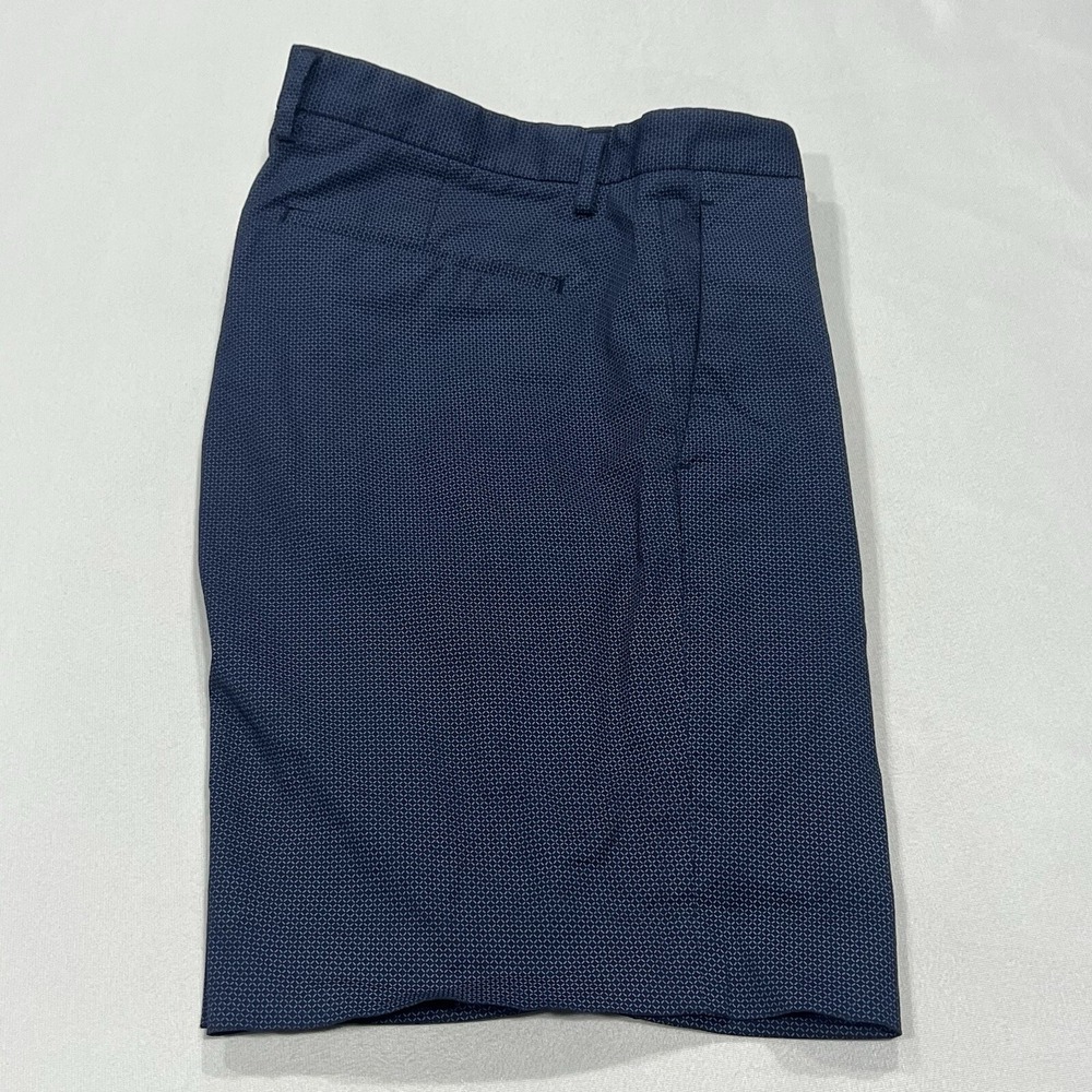 Theory Men Blue Geometric Cotton Blend Stretch Flat Front Golf Shorts 9" Size 34
